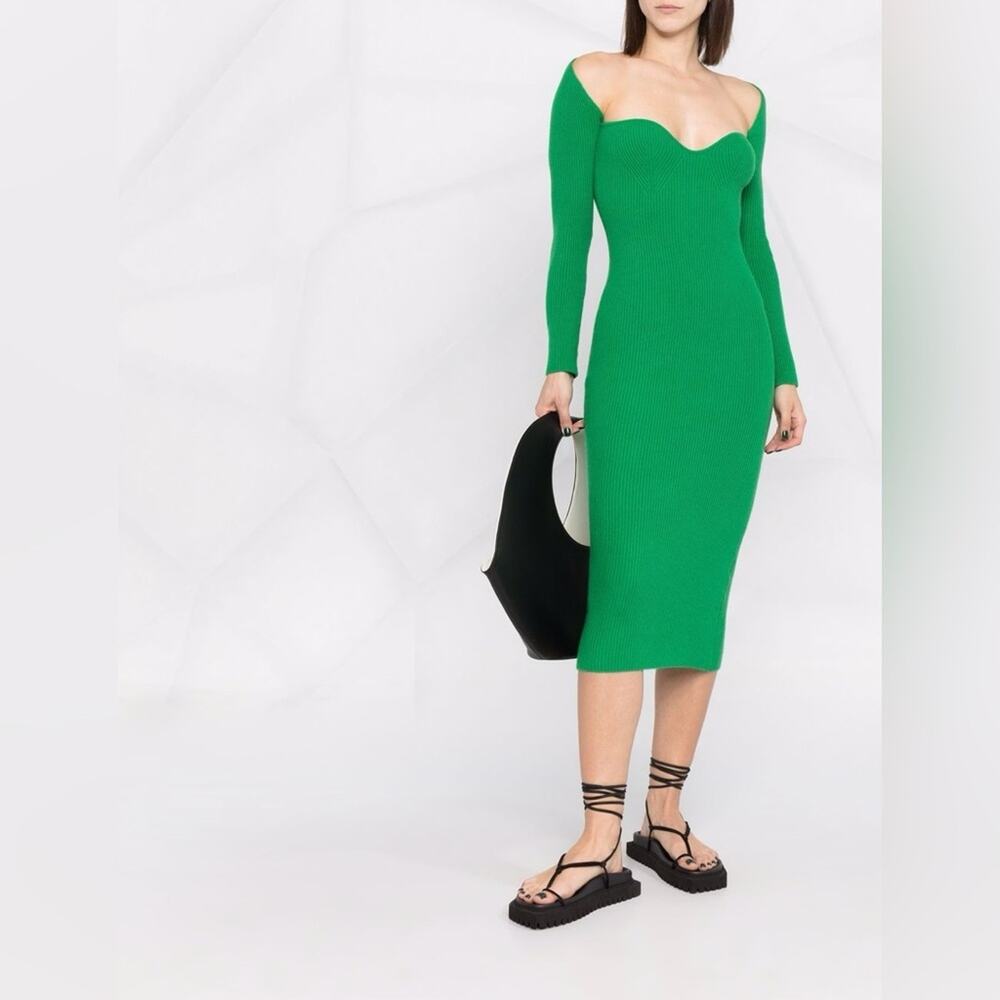 arch4 Cashmere Coco Midi Dress in Emerald Green XS stretch ribbed bodycon - Picture 6 of 16